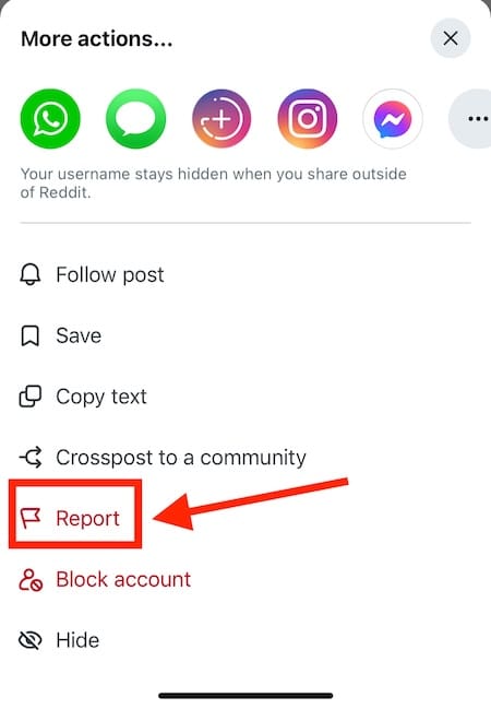 Steps for reporting a subreddit post to Reddit admins.