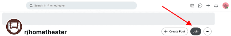 The Join button on a subreddit page.