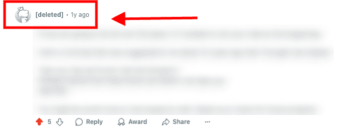 Screenshot of Reddit showing a deleted user.