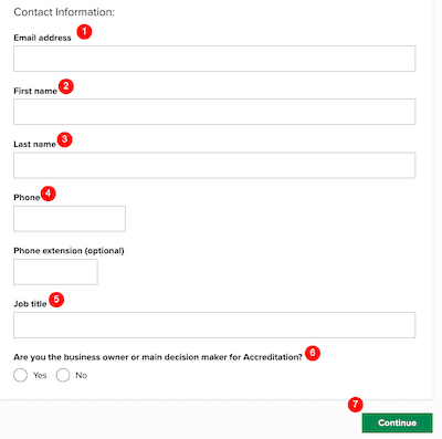 The BBB accreditation application form.