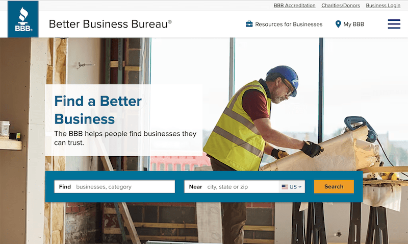The homepage of the BBB.