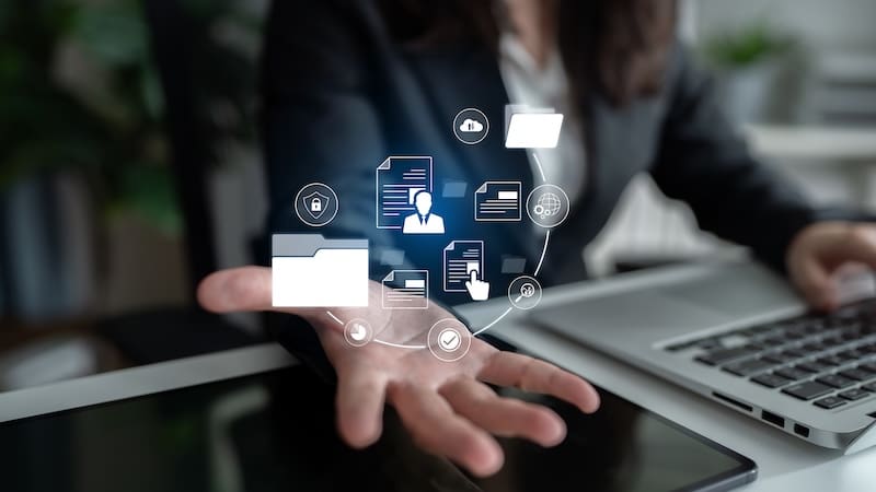 Document management system for secure file storage, organized access, and efficient digital workflow including verification, upload, analytics, and approval process.
