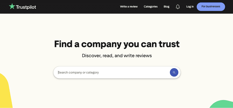 The top of the Trustpilot home page.