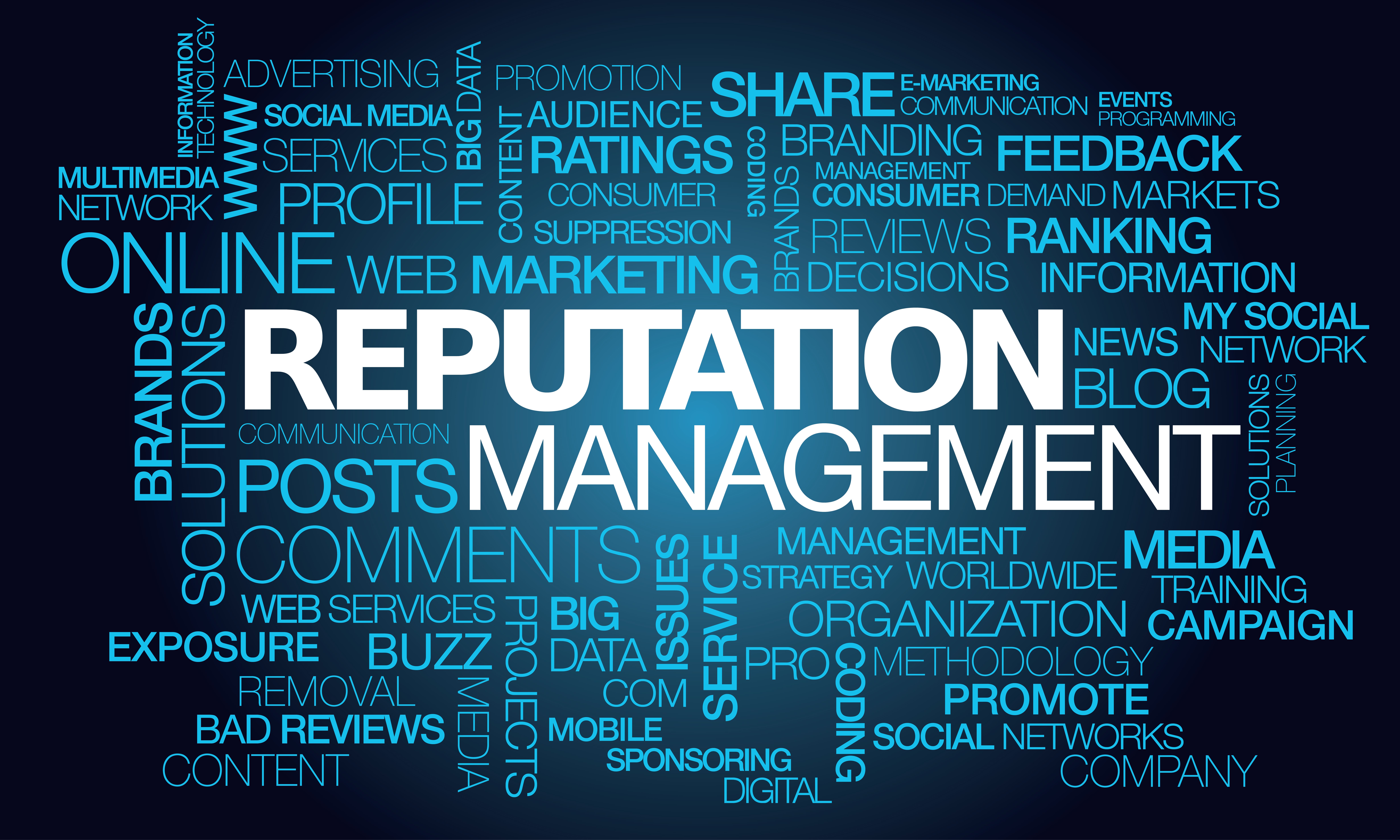 A word cloud showcasing the importance of reputation management in businesses, highlighting the significance of reputation management services.