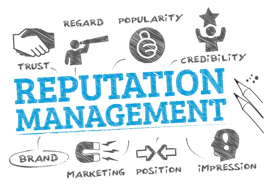 A drawing of the word reputation management.
