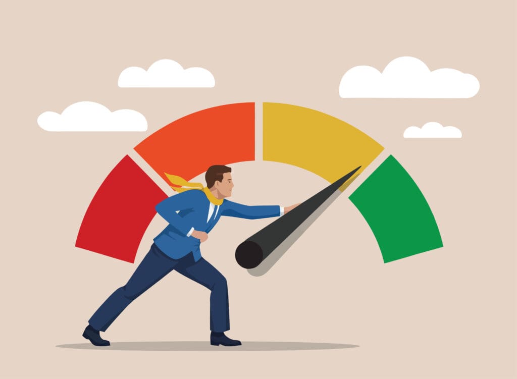 A person pushes a reputation score higher until it's in the green.