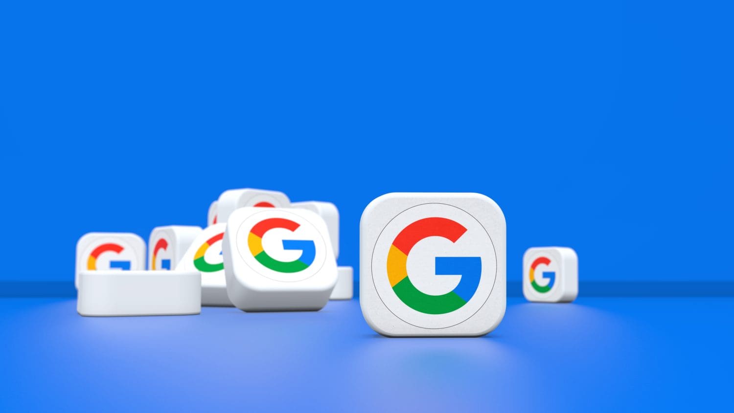 Google logos on a blue background.