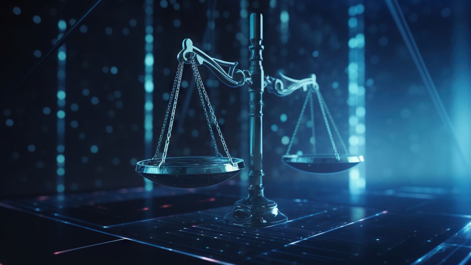 The scales of justice on a blue background.