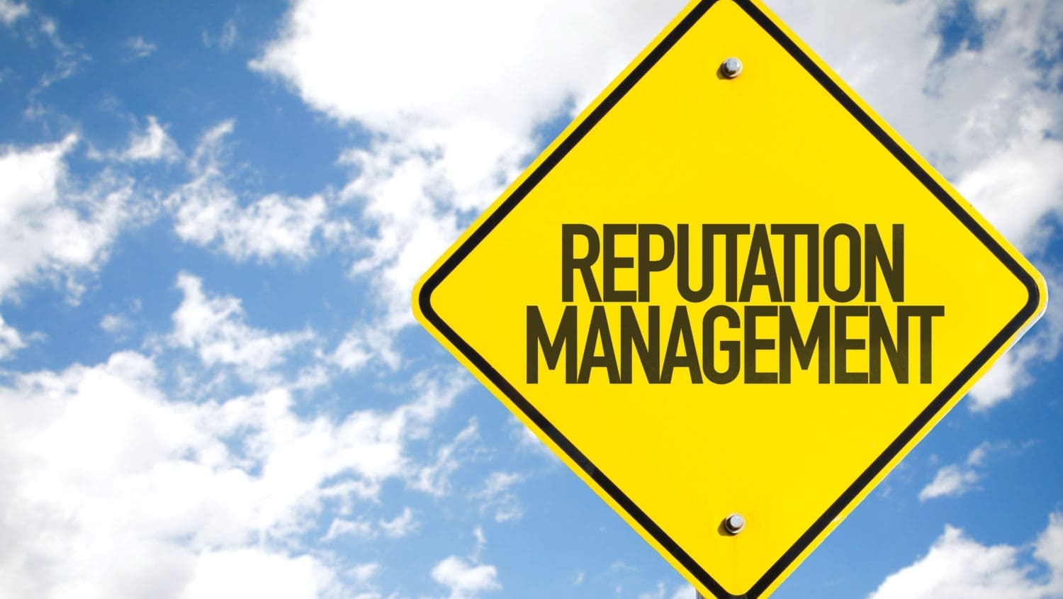 A yellow road sign displaying the words "reputation management" and highlighting its exceptional services.