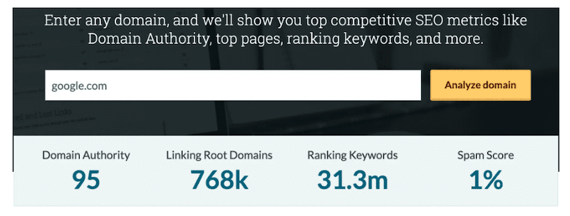 The domain authority tool for researching websites.