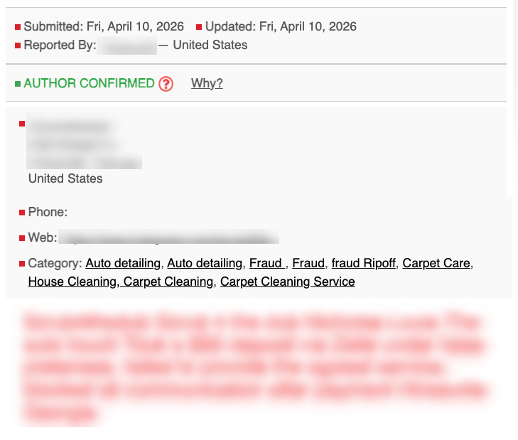 A post on the Ripoff Report website.