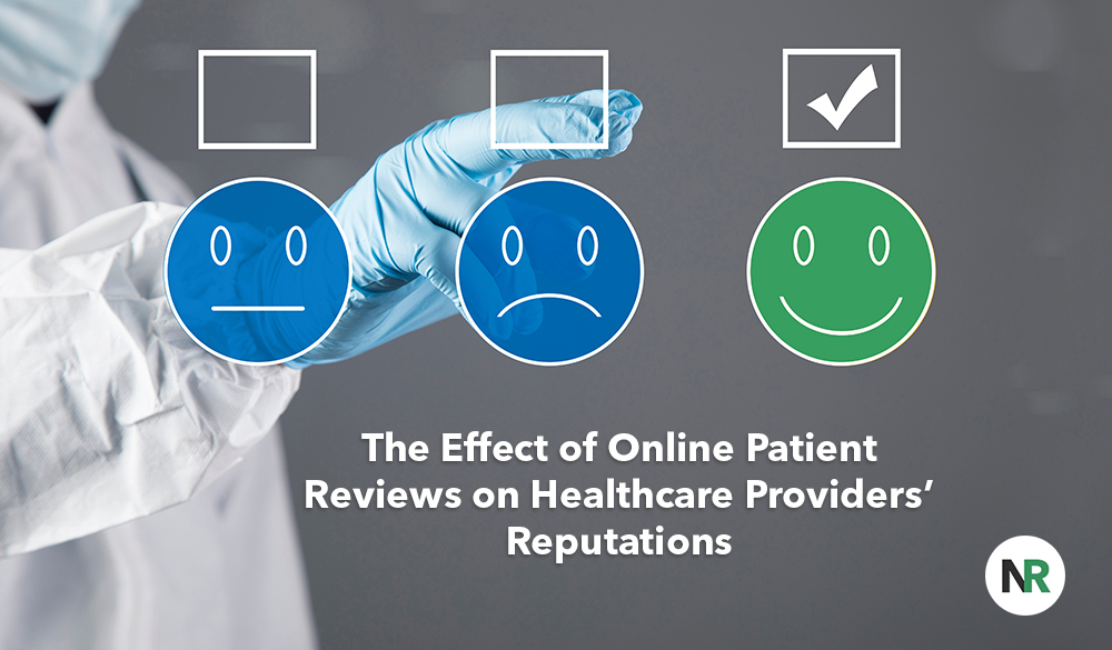 Person in lab coat pointing to icons representing patient satisfaction ratings related to healthcare providers' reputations, as depicted in online patient reviews.
