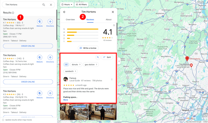 Google Maps results that show Google reviews.