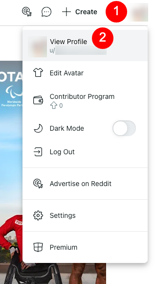 Screenshot of a mobile app interface showing a user profile page with various menu options including viewing photos, editing avatar, and dark mode settings, with a notification icon displaying one alert.