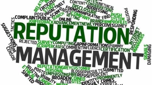 a word cloud with the words reputation management.