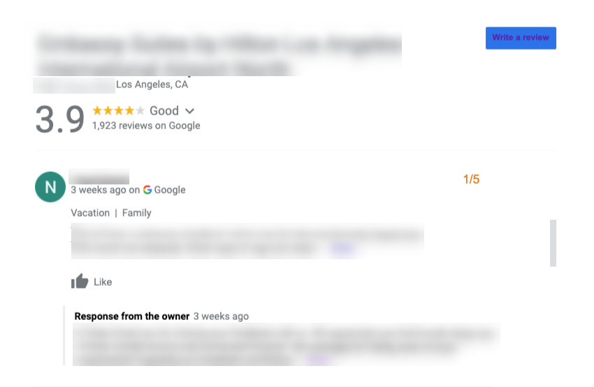 Negative Google review as an example of what companies like Reputation.com can remove.