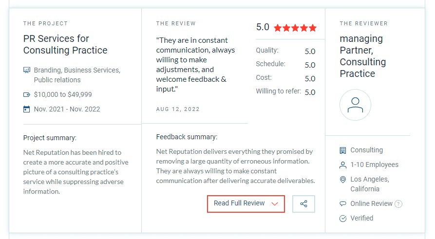 Clutch reviews of NetReputation