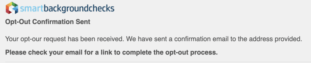 Smart Background Checks opt out confirmation page.