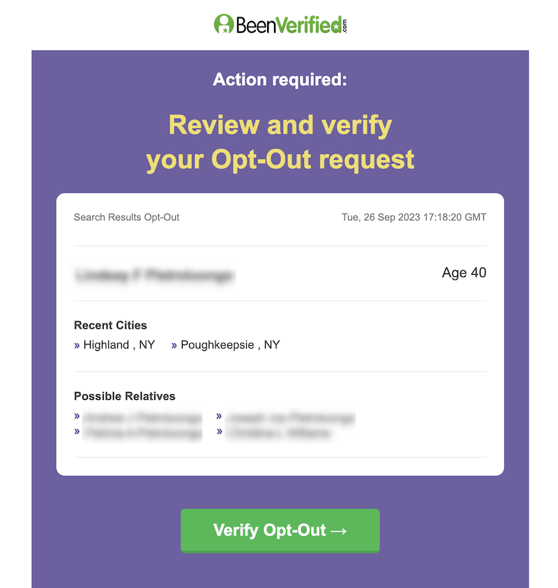 Verify opt out request.
