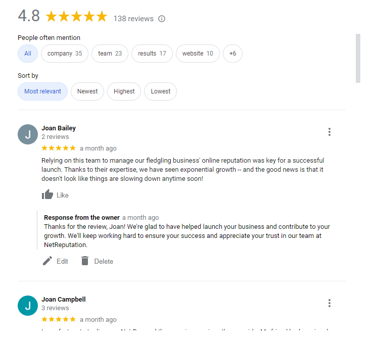 Google review profile