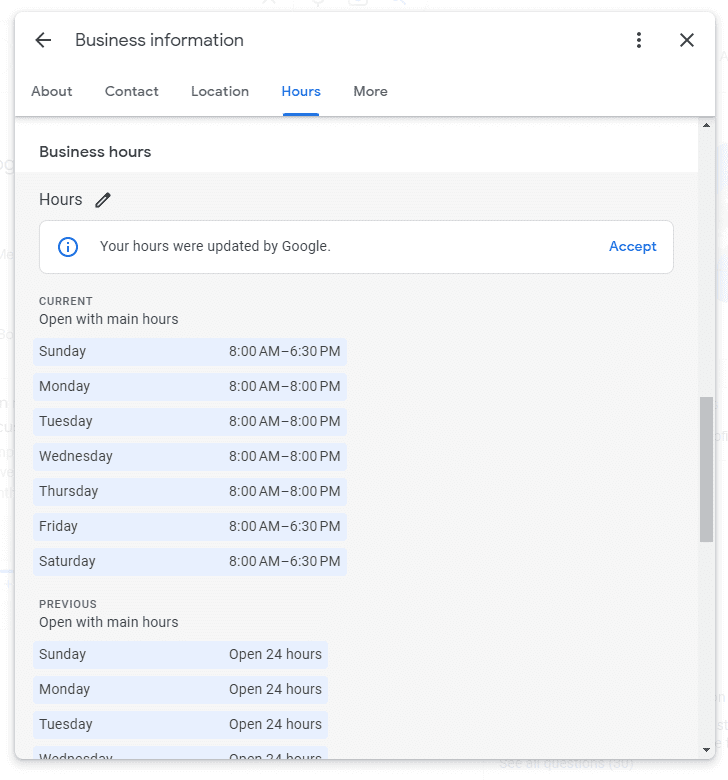 Hours of operation dashboard