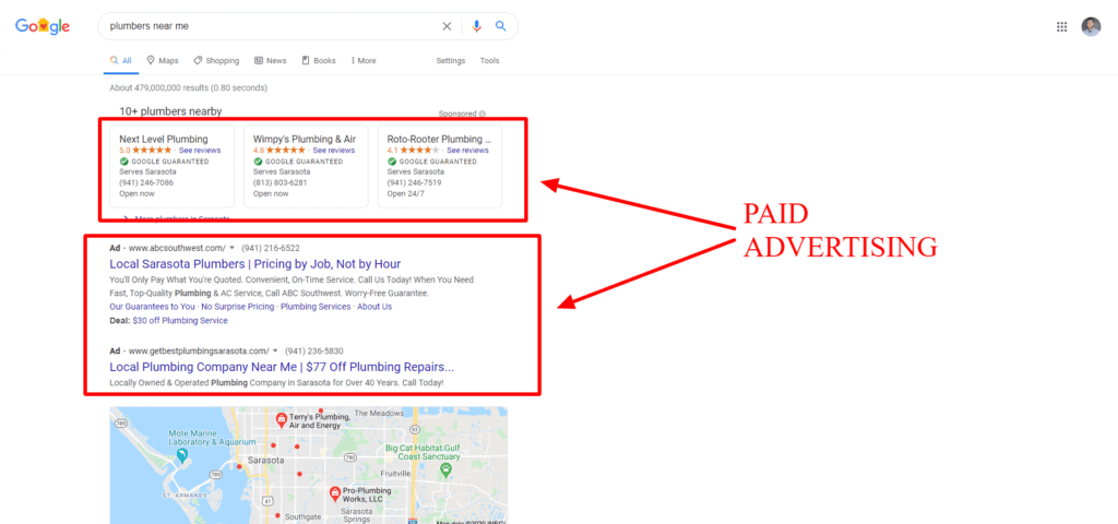 screenshot of paid search results on serp