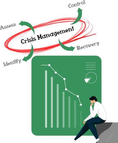 A person sits thoughtfully by a downward-trending graph.