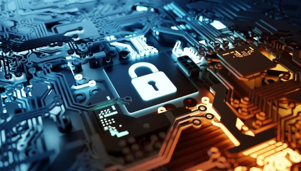 a close up of a circuit board with a padlock on it.