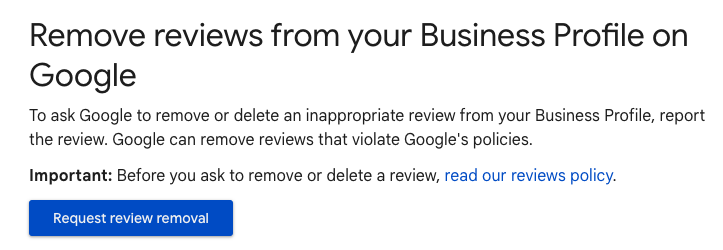 Request page to delete a Google review.