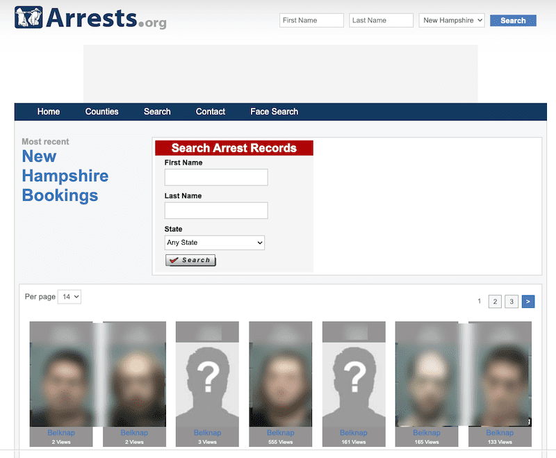 Search results on Arrests.org.