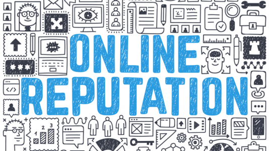 online reputation in blue with icons