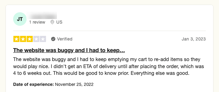 A customer review on a website.