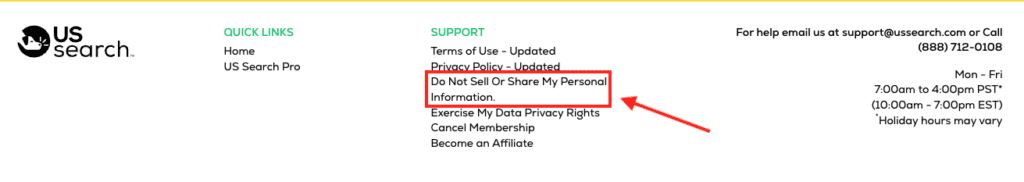 Opt-out link on US Search.
