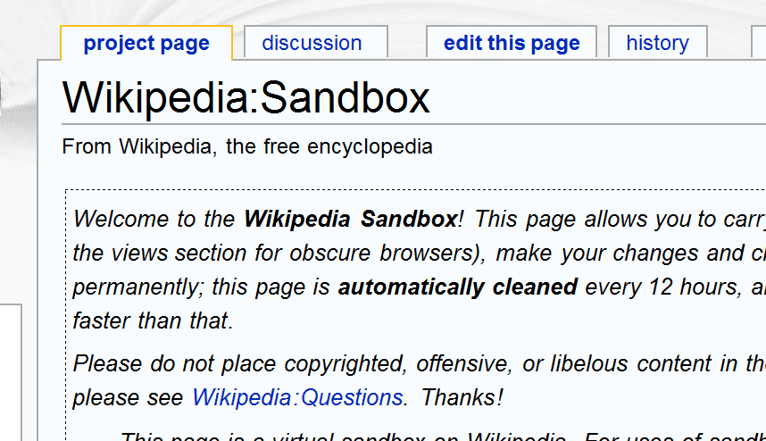 come creare una pagina di wikipedia con sandbox